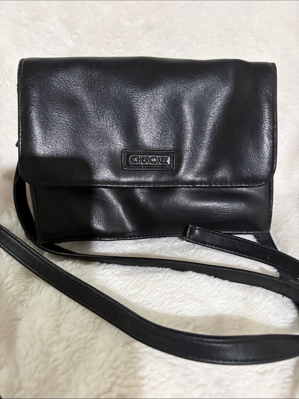Cherokee Black Faux Leather Crossbody Shoulder Bag